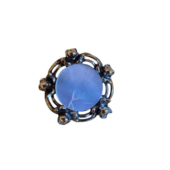 Vintage Clip-On Earrings With White Sea shell  Faux Gemstones & Ornate Metal Des - Picture 3 of 4